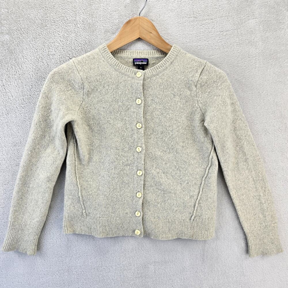Patagonia Recycled Cashmere Cardigan Sweater Girls Small Beige‎ Button Front